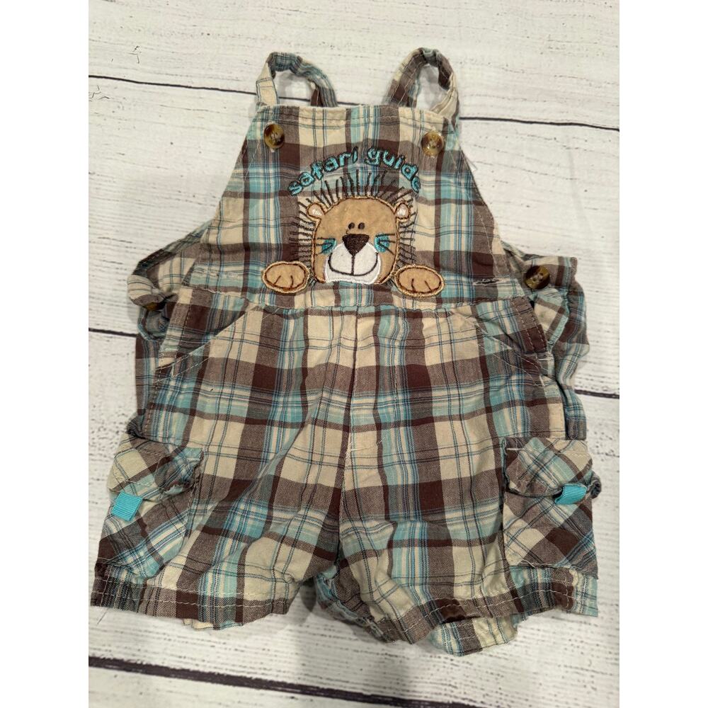BT Kids Plaid Short Overalls Size 3-6 months Guc